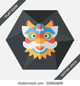 Chinese New Year flat icon with long shadow,eps10,The dragon and lion dancing head