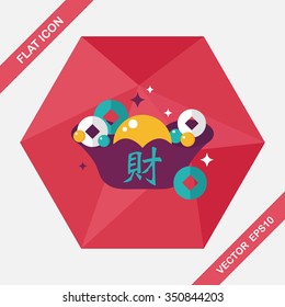 Chinese New Year flat icon with long shadow,eps10, Gold ingot with Chinese words means " wish good luck."