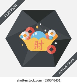 Chinese New Year flat icon with long shadow,eps10, Gold ingot with Chinese words means " wish good luck."