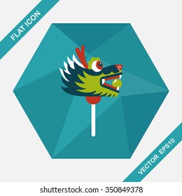 Chinese New Year flat icon with long shadow,eps10,The dragon and lion dancing head