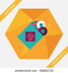 Chinese New Year flat icon with long shadow,eps10, Ancient coins lucky pendant means " wish good luck and fortune comes."
