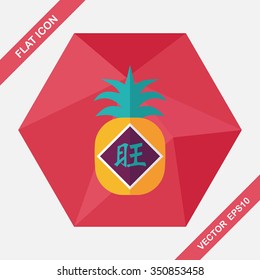 Chinese New Year flat icon with long shadow,eps10, when you send pineapple for your friends in Chinese New Year means you wish them will be wealthy this year.