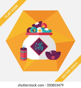 Chinese New Year flat icon with long shadow,eps10, Gold ingot means " wish good luck and fortune come."