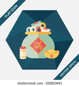 Chinese New Year flat icon with long shadow,eps10, Gold ingot means " wish good luck and fortune come."