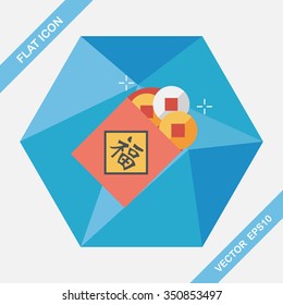 Chinese New Year flat icon with long shadow,eps10, Ancient coins lucky pendant means " wish good luck and fortune comes."