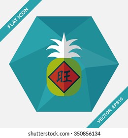 Chinese New Year flat icon with long shadow,eps10, when you send pineapple for your friends in Chinese New Year means you wish them will be wealthy this year.