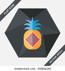 Chinese New Year flat icon with long shadow,eps10, when you send pineapple for your friends in Chinese New Year means you wish them will be wealthy this year.