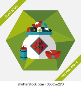 Chinese New Year flat icon with long shadow,eps10, Gold ingot means " wish good luck and fortune come."