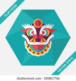 Chinese New Year flat icon with long shadow,eps10,The dragon and lion dancing head