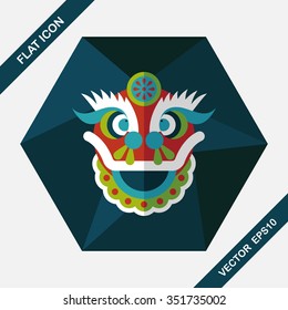 Chinese New Year flat icon with long shadow,eps10,The dragon and lion dancing head