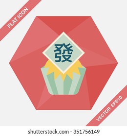 Chinese New Year flat icon with long shadow,eps10 ,Chinese steamed sponge cake means both Ã¢??prosperity and wealth".