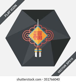 Chinese New Year flat icon with long shadow,eps10, lucky Chinese knot means " wish good luck and fortune comes."