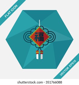 Chinese New Year flat icon with long shadow,eps10, lucky Chinese knot means " wish good luck and fortune comes."
