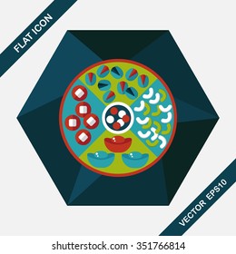 Chinese New Year flat icon with long shadow,eps10, Chinese desserts plate include nuts, candies and cookies.