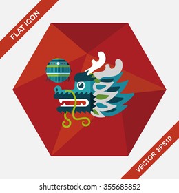 Chinese New Year flat icon with long shadow,eps10,The dragon and lion dancing head
