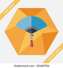 Chinese New Year flat icon with long shadow,eps10, Chinese folding fan means " win speedy success."