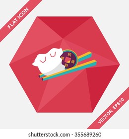Chinese New Year flat icon with long shadow,eps10, Coin wrapped in dumplings where people eat throughout the year will be very lucky and get rich.