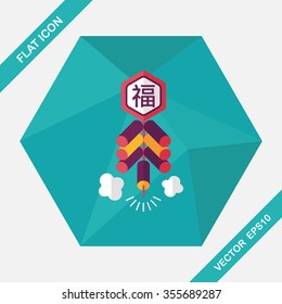 Chinese New Year flat icon, eps10, word Fu, Chinese festival couplets with firecrackers means " wish good luck and fortune comes."