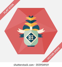 Chinese New Year flat icon with long shadow, when you send pineapple for your friends in Chinese New Year means you wish them will be wealthy this year.