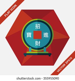 Chinese New Year flat icon with long shadow,eps10, Chinese decoration, Chinese words mean wish you can be wealthy and prosperity.