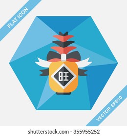 Chinese New Year flat icon with long shadow, when you send pineapple for your friends in Chinese New Year means you wish them will be wealthy this year.
