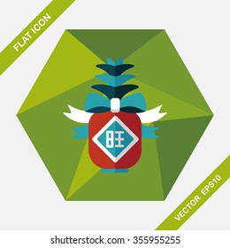Chinese New Year flat icon with long shadow, when you send pineapple for your friends in Chinese New Year means you wish them will be wealthy this year.