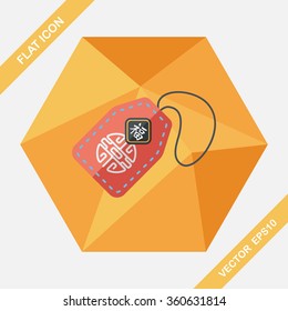 Chinese New Year flat icon with long shadow,eps10, lucky Chinese pendant means " wish good luck and fortune comes."