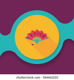 Chinese New Year flat icon with long shadow,eps10, Folding fan with Chinese blessing words " Happy New Year."