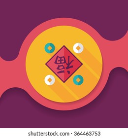 Chinese New Year flat icon with long shadow,eps10, Chinese couplets with Chinese word fu means " wish fortune and lucky comes"