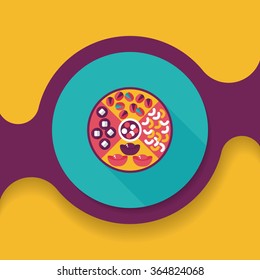Chinese New Year flat icon with long shadow,eps10, Chinese desserts plate include nuts, candies and cookies.