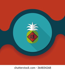 Chinese New Year flat icon with long shadow,eps10, when you send pineapple for your friends in Chinese New Year means you wish them will be wealthy this year.