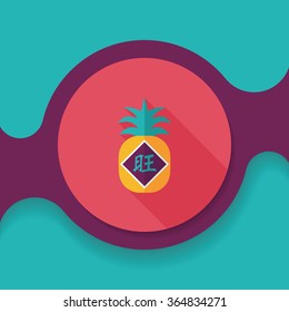 Chinese New Year flat icon with long shadow,eps10, when you send pineapple for your friends in Chinese New Year means you wish them will be wealthy this year.