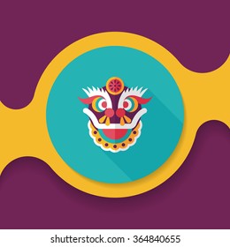 Chinese New Year flat icon with long shadow,eps10,The dragon and lion dancing head