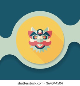 Chinese New Year flat icon with long shadow,eps10,The dragon and lion dancing head