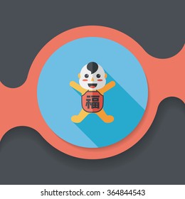 Chinese New Year flat icon with long shadow,eps10, Maitreya doll decoration means "Bless you have wealth, monasticism and popularity."