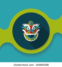Chinese New Year flat icon with long shadow,eps10,The dragon and lion dancing head