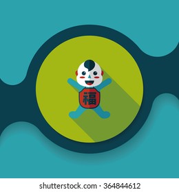 Chinese New Year flat icon with long shadow,eps10, Maitreya doll decoration means "Bless you have wealth, monasticism and popularity."