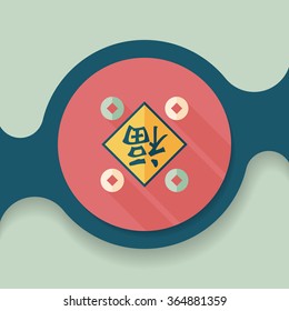 Chinese New Year flat icon with long shadow,eps10, Chinese couplets with Chinese word fu means " wish fortune and lucky comes"