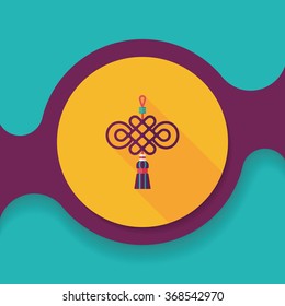 Chinese New Year flat icon with long shadow,eps10, lucky Chinese knot means " wish good luck and fortune comes."