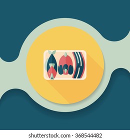 Chinese New Year flat icon with long shadow,eps10, Worship offerings are three livestock fish, chicken and pork.
