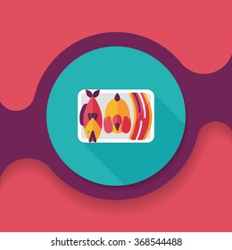 Chinese New Year flat icon with long shadow,eps10, Worship offerings are three livestock fish, chicken and pork.