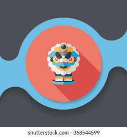 Chinese New Year flat icon with long shadow,eps10,The dragon and lion dancing head