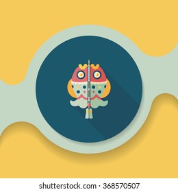 Chinese New Year flat icon with long shadow,eps, Chinese fish lucky pendant means "May you always get more than you wish for." 