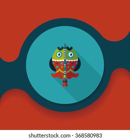 Chinese New Year flat icon with long shadow,eps, Chinese fish lucky pendant means "May you always get more than you wish for." 