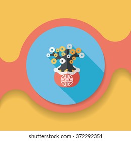 Chinese New Year flat icon with long shadow,eps10, Chinese decoration, Chinese words mean wish you can be wealthy and prosperity.