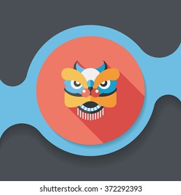 Chinese New Year flat icon with long shadow,eps10,The dragon and lion dancing head