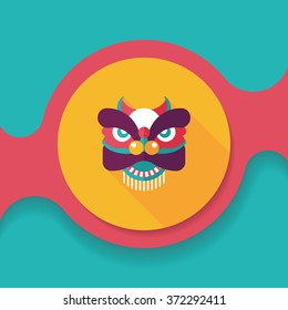 Chinese New Year flat icon with long shadow,eps10,The dragon and lion dancing head