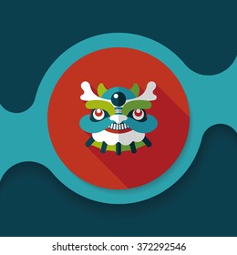 Chinese New Year flat icon with long shadow,eps10,The dragon and lion dancing head
