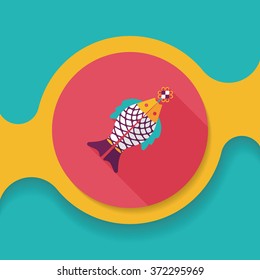 Chinese New Year flat icon with long shadow,eps, Chinese fish lucky pendant means "May you always get more than you wish for." 