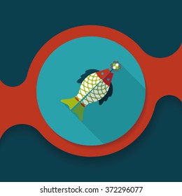 Chinese New Year flat icon with long shadow,eps, Chinese fish lucky pendant means "May you always get more than you wish for." 